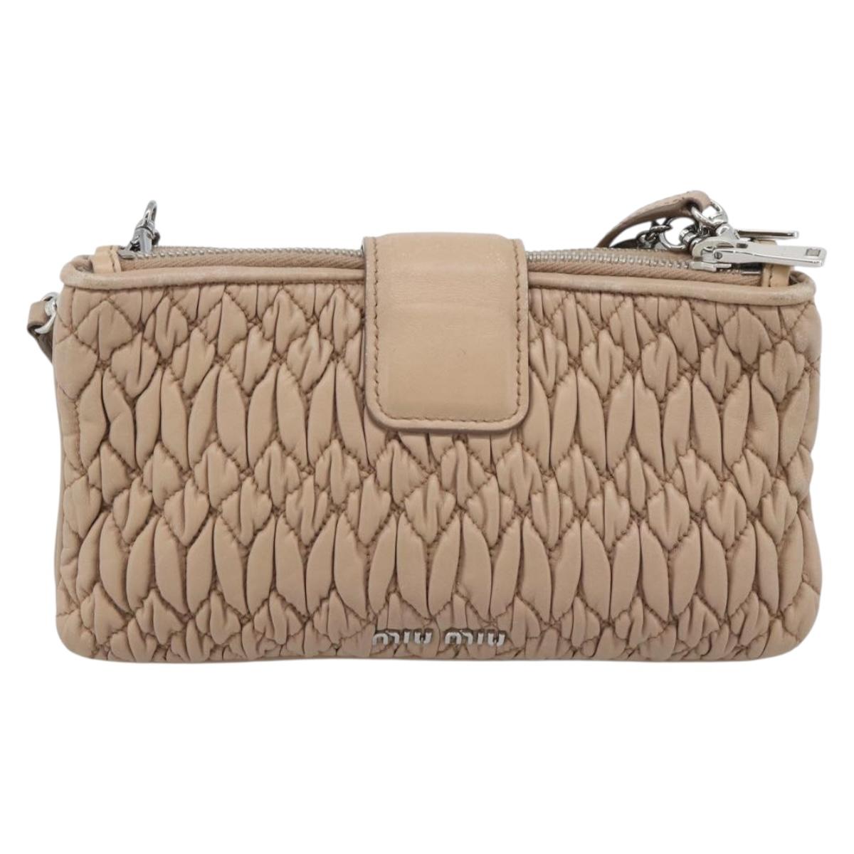 Miu Miu Matelasse Chain Shoulder Bag Leather 2way Pink Silver Auth 190321A