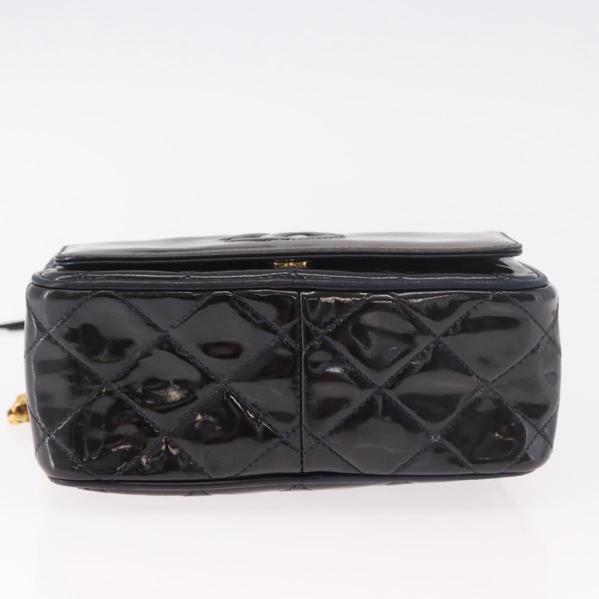 CHANEL Matelasse Chain Shoulder Bag Patent Leather Black Gold CC Auth 190323