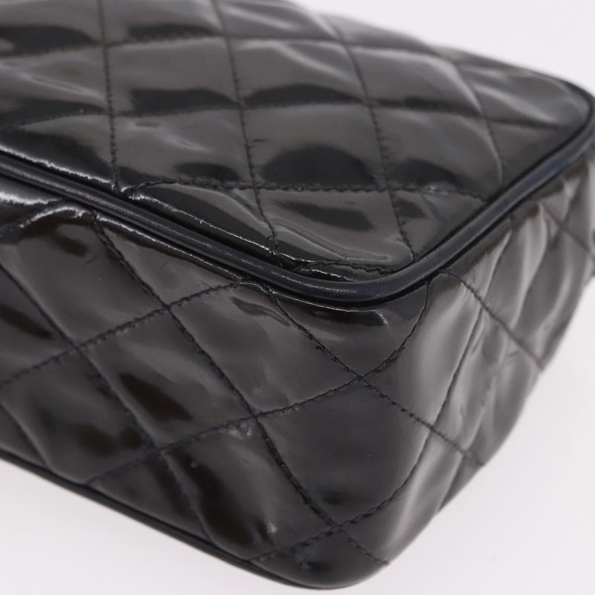 CHANEL Matelasse Chain Shoulder Bag Patent Leather Black Gold CC Auth 190323