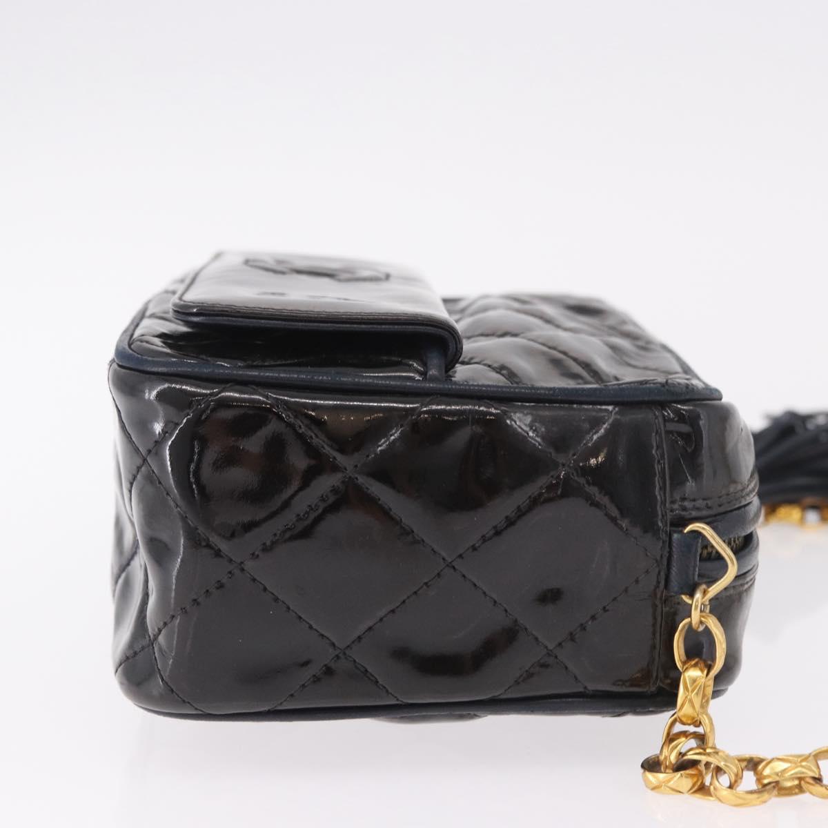 CHANEL Matelasse Chain Shoulder Bag Patent Leather Black Gold CC Auth 190323