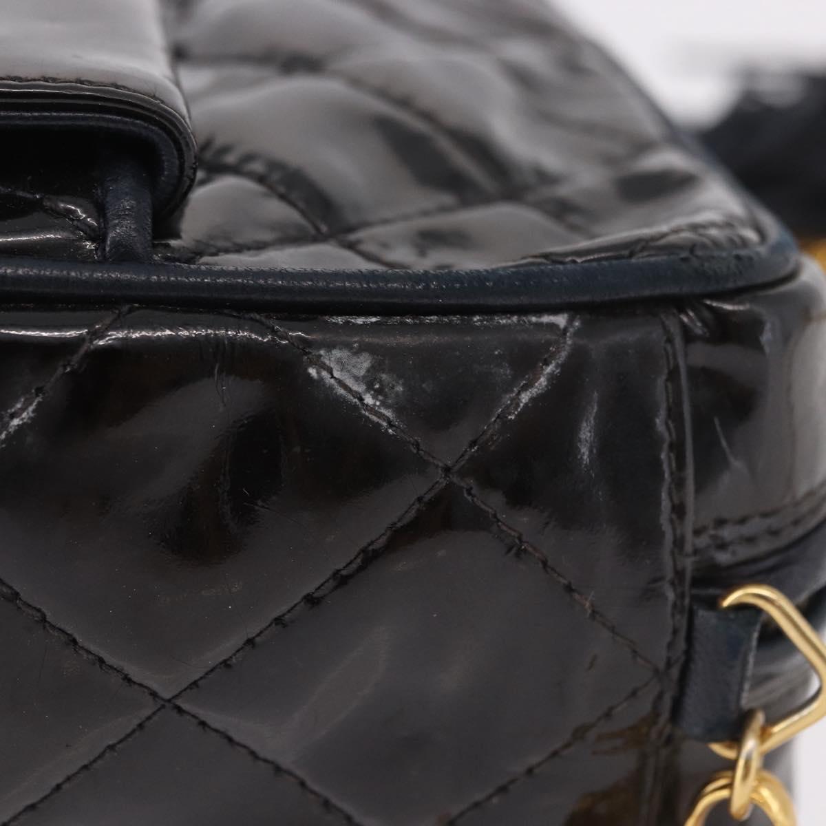 CHANEL Matelasse Chain Shoulder Bag Patent Leather Black Gold CC Auth 190323