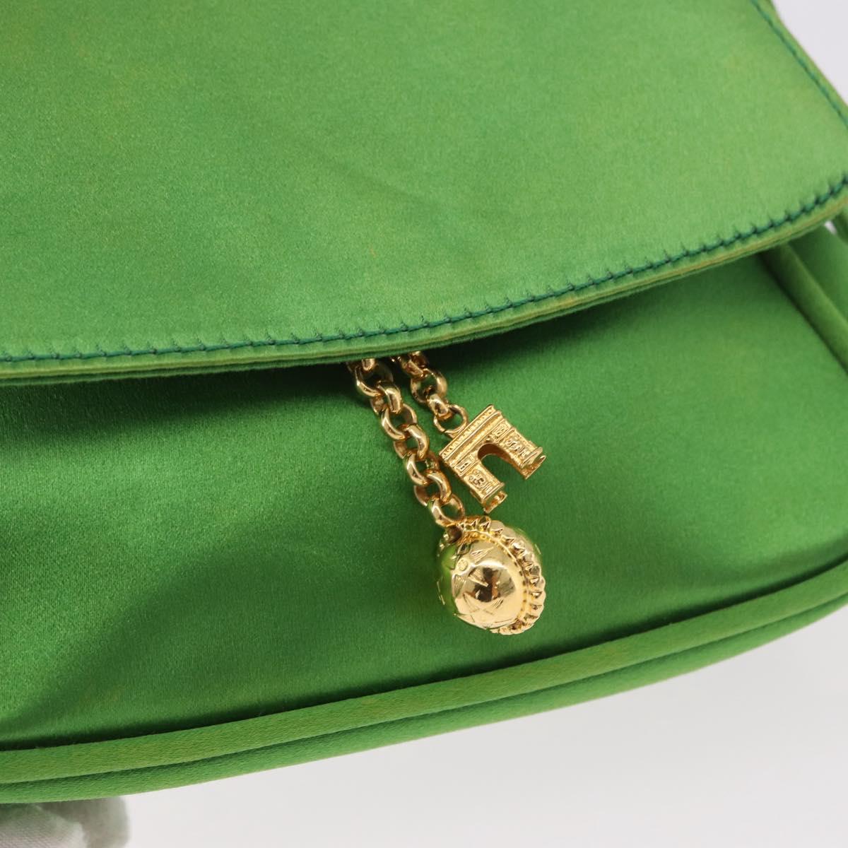 CELINE Shoulder Bag Satin Green Gold Auth 190325
