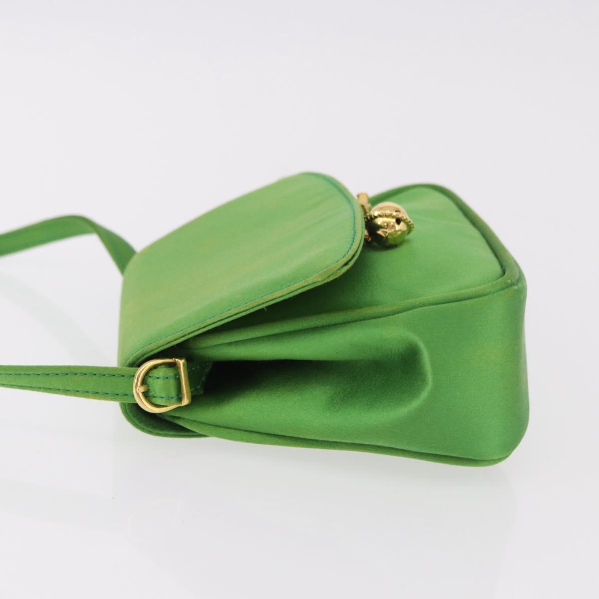 CELINE Shoulder Bag Satin Green Gold Auth 190325