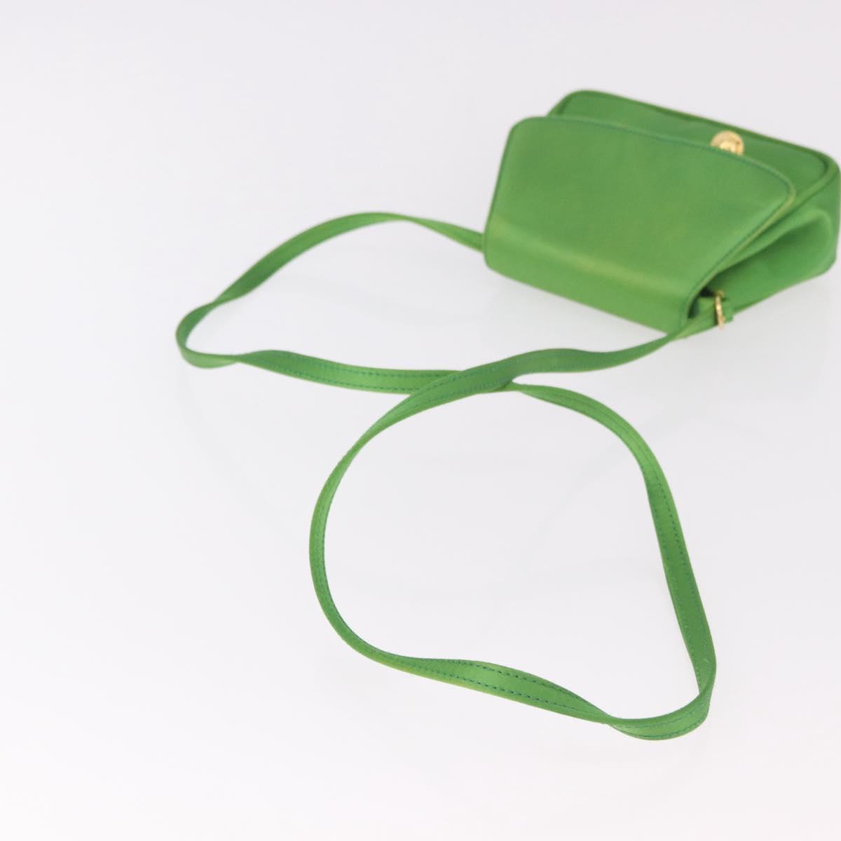CELINE Shoulder Bag Satin Green Gold Auth 190325