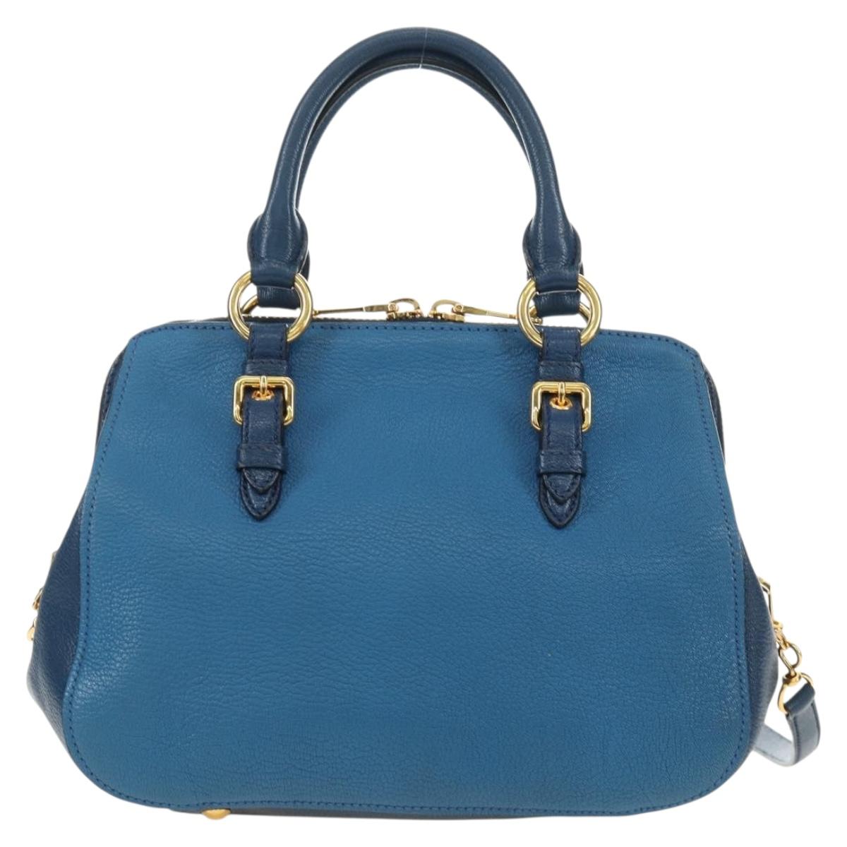 Miu Miu Hand Bag Leather 2way Blue Gold Auth 190326M