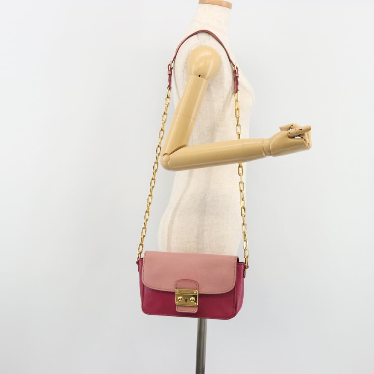 Miu Miu Shoulder Bag Leather Pink Gold Auth 190333A