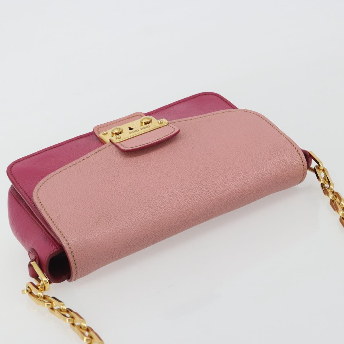 Miu Miu Shoulder Bag Leather Pink Gold Auth 190333A