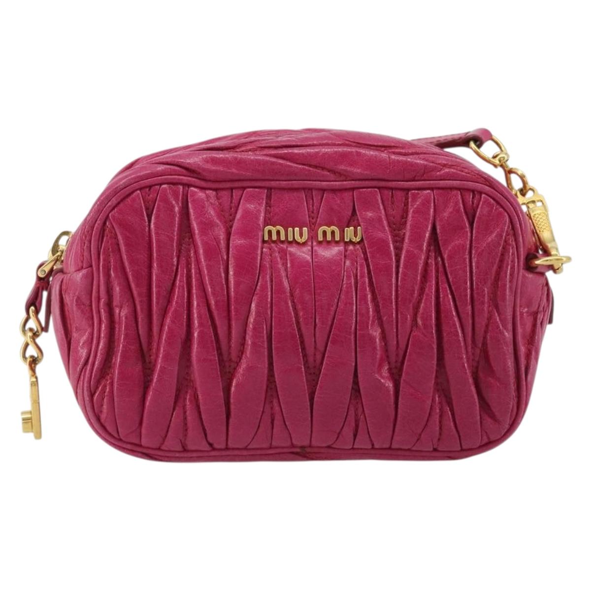 Miu Miu Matelasse Shoulder Bag Leather Pink Gold Auth 190334A