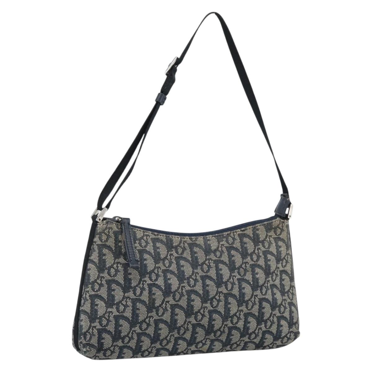 Christian Dior Trotter Canvas Accessory Pouch Navy Silver Auth 190335A