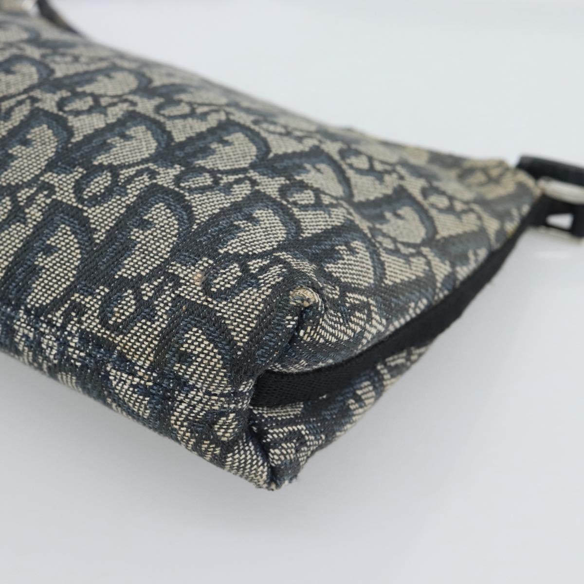 Christian Dior Trotter Canvas Accessory Pouch Navy Silver Auth 190335A