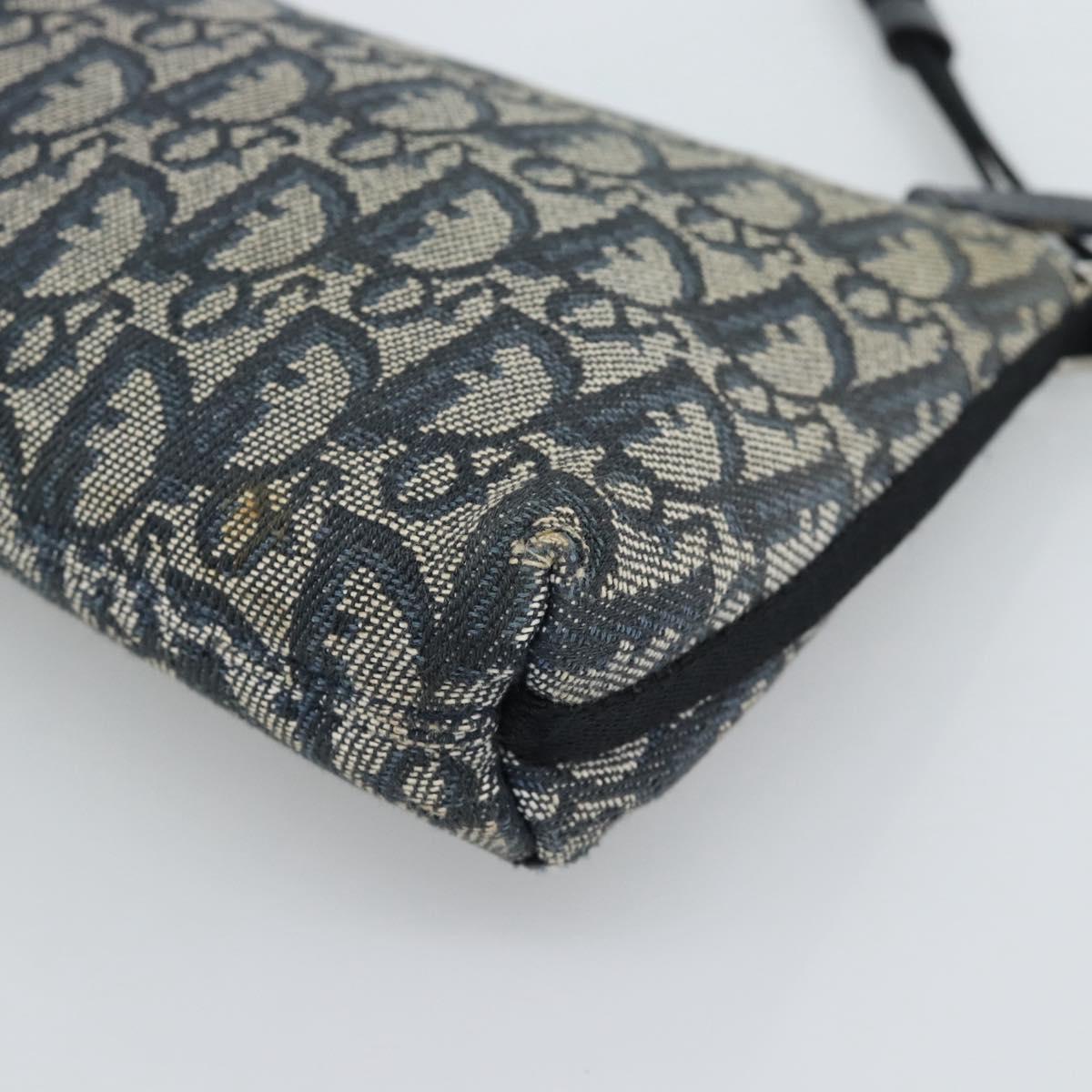 Christian Dior Trotter Canvas Accessory Pouch Navy Silver Auth 190335A