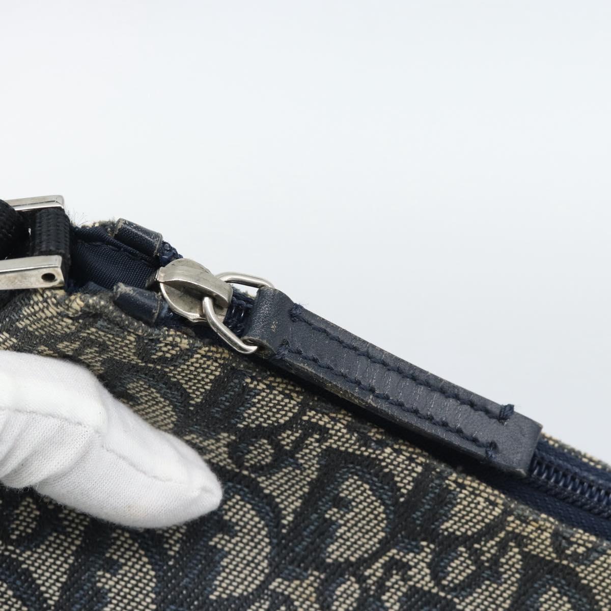 Christian Dior Trotter Canvas Accessory Pouch Navy Silver Auth 190335A