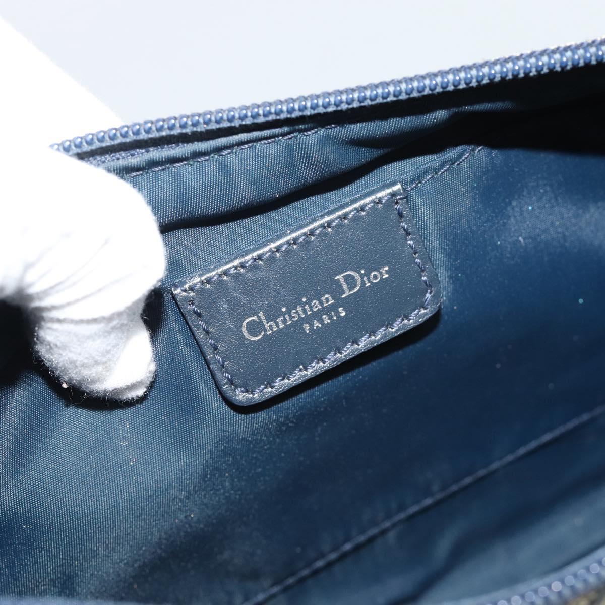 Christian Dior Trotter Canvas Accessory Pouch Navy Silver Auth 190335A
