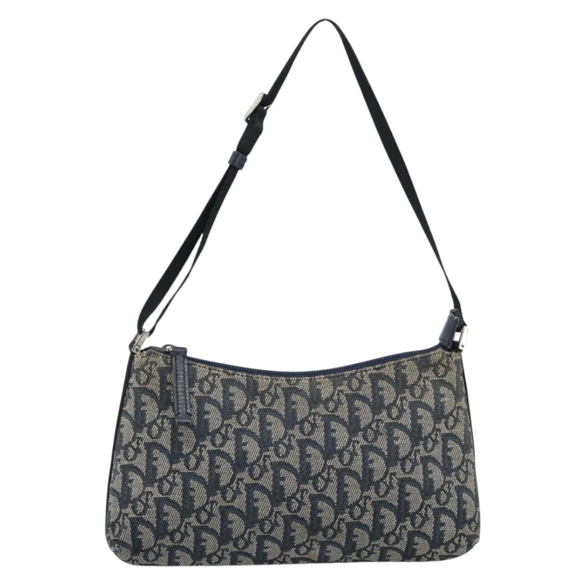 Christian Dior Trotter Canvas Accessory Pouch Navy Silver Auth 190335A