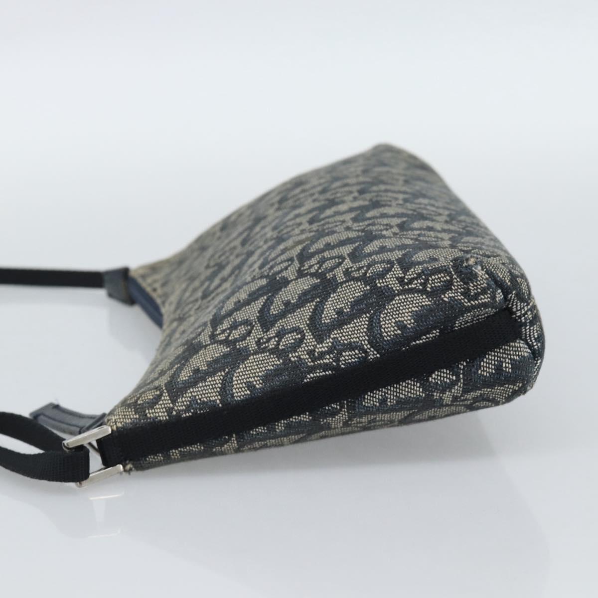 Christian Dior Trotter Canvas Accessory Pouch Navy Silver Auth 190335A