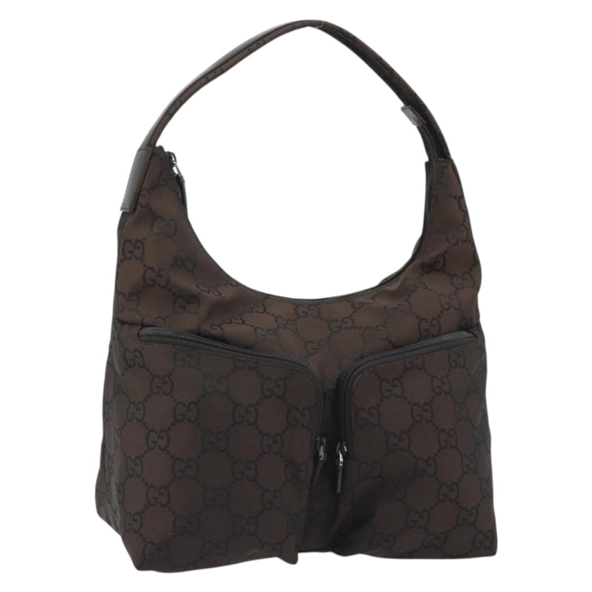GUCCI GG Canvas Shoulder Bag Nylon Brown Silver 001 3380 Auth 190336A