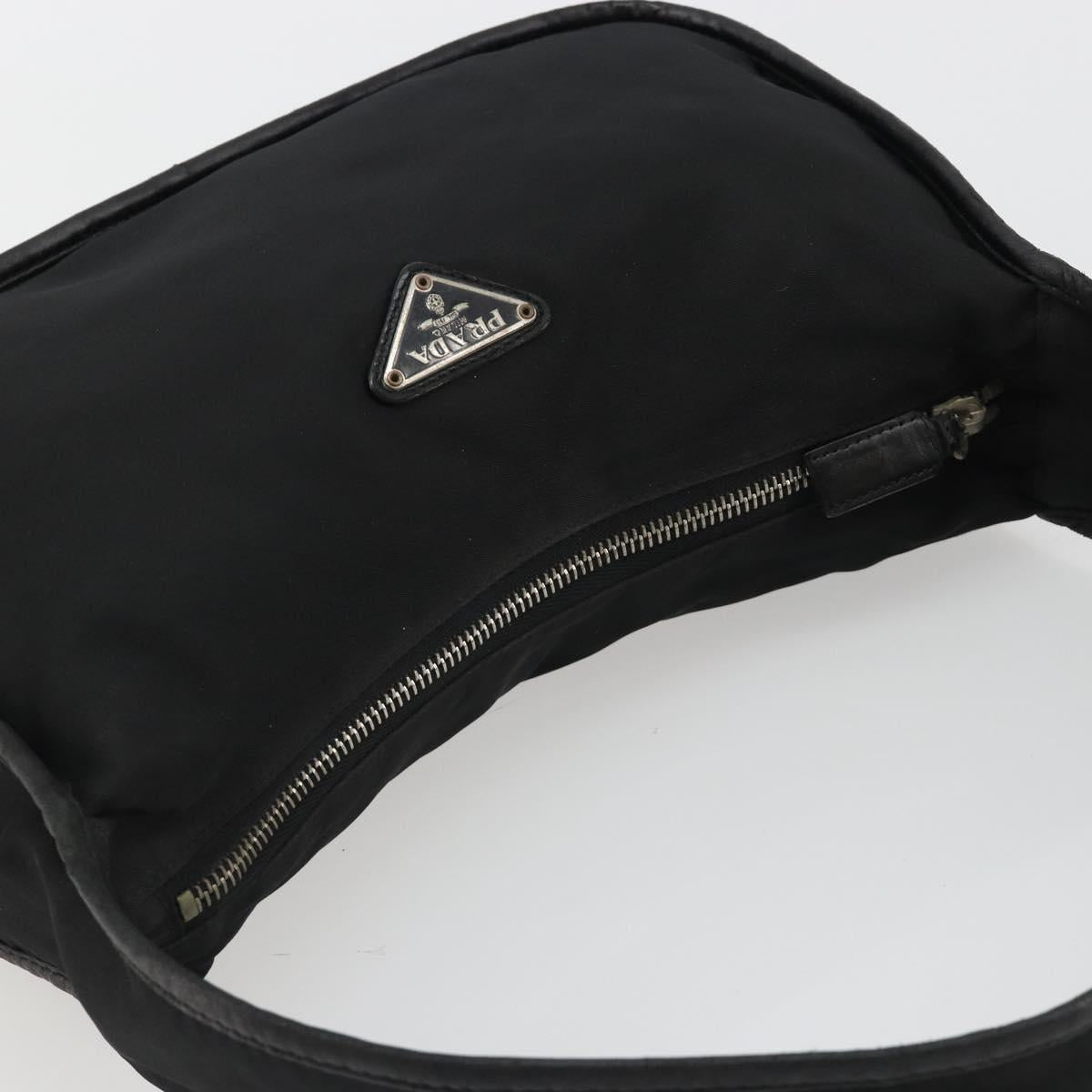 PRADA Shoulder Bag Nylon Black Silver Auth 190337A