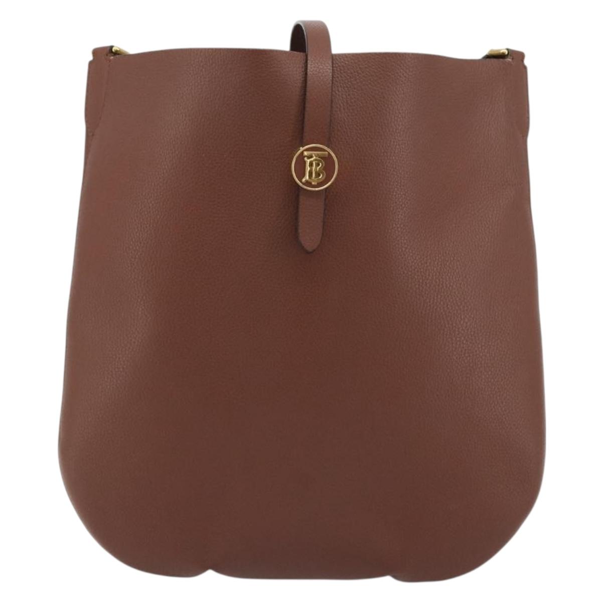 BURBERRY Shoulder Bag Leather Brown Gold Auth 190339A