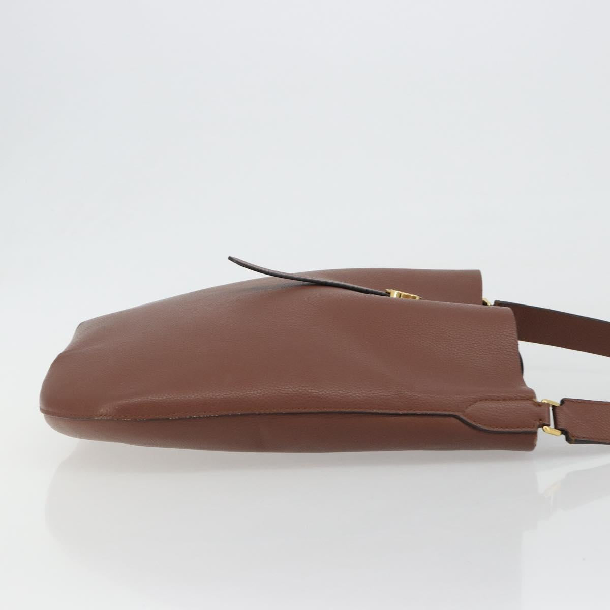 BURBERRY Shoulder Bag Leather Brown Gold Auth 190339A