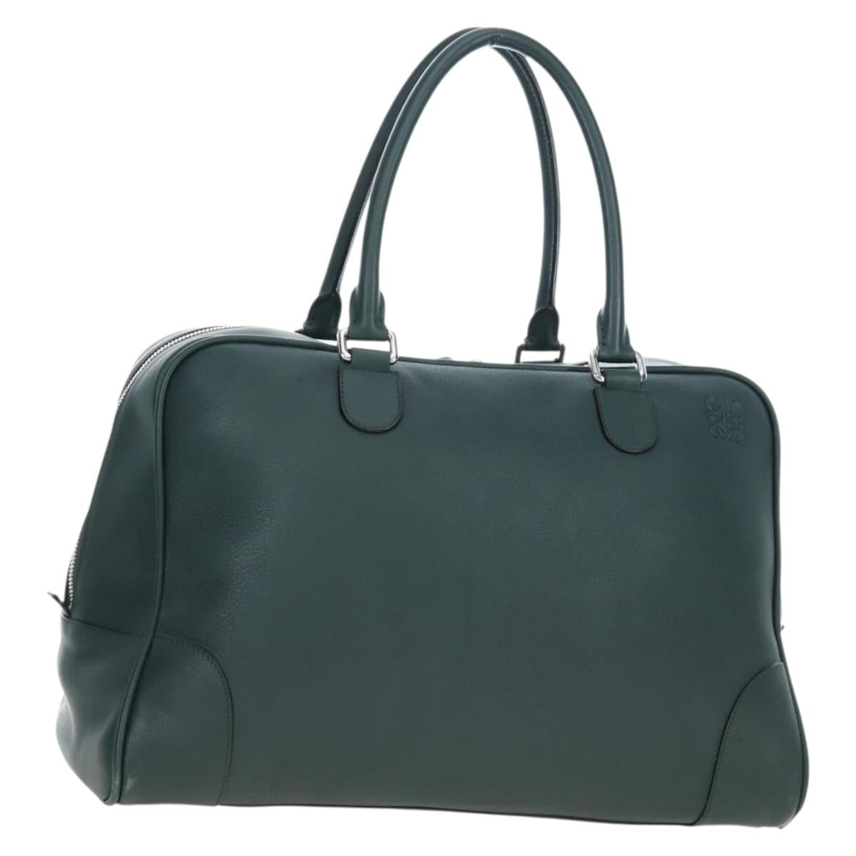 LOEWE Amazona 44 Boston Bag Leather Green Silver Auth 190342V