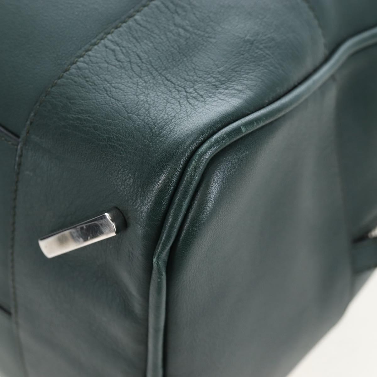 LOEWE Amazona 44 Boston Bag Leather Green Silver Auth 190342V