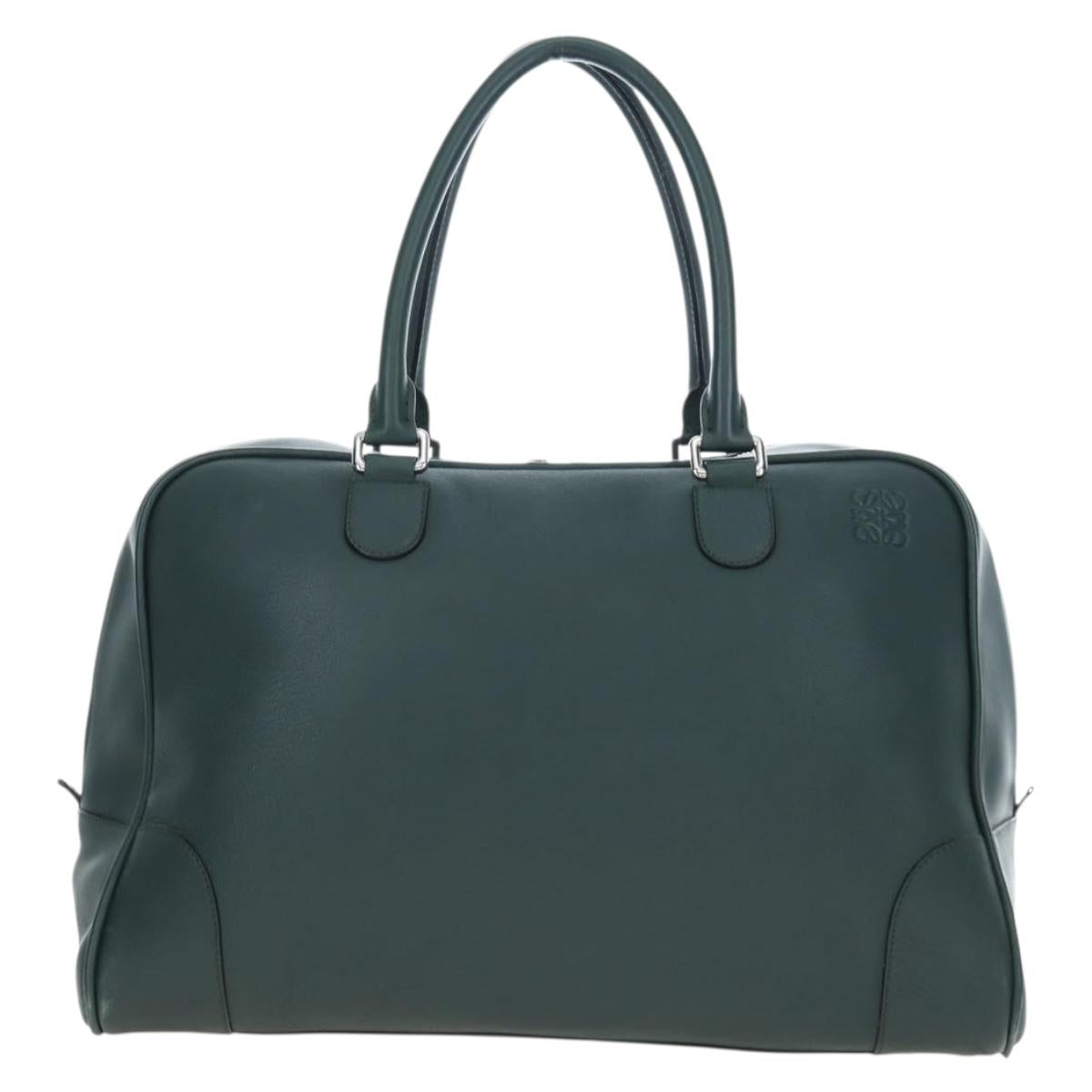 LOEWE Amazona 44 Boston Bag Leather Green Silver Auth 190342V