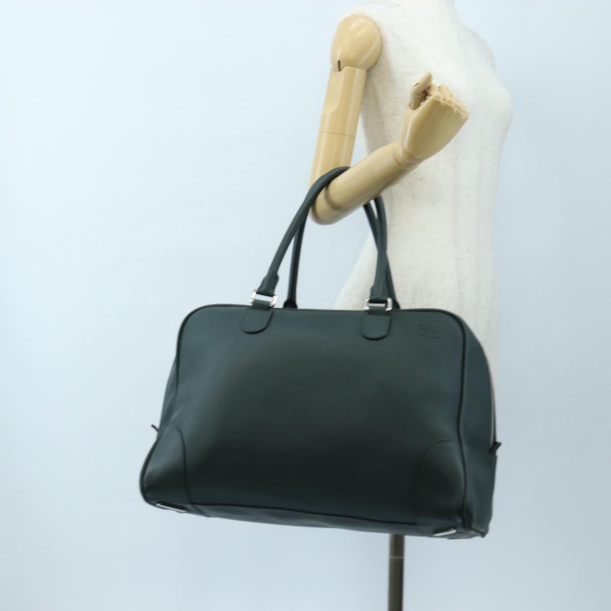 LOEWE Amazona 44 Boston Bag Leather Green Silver Auth 190342V