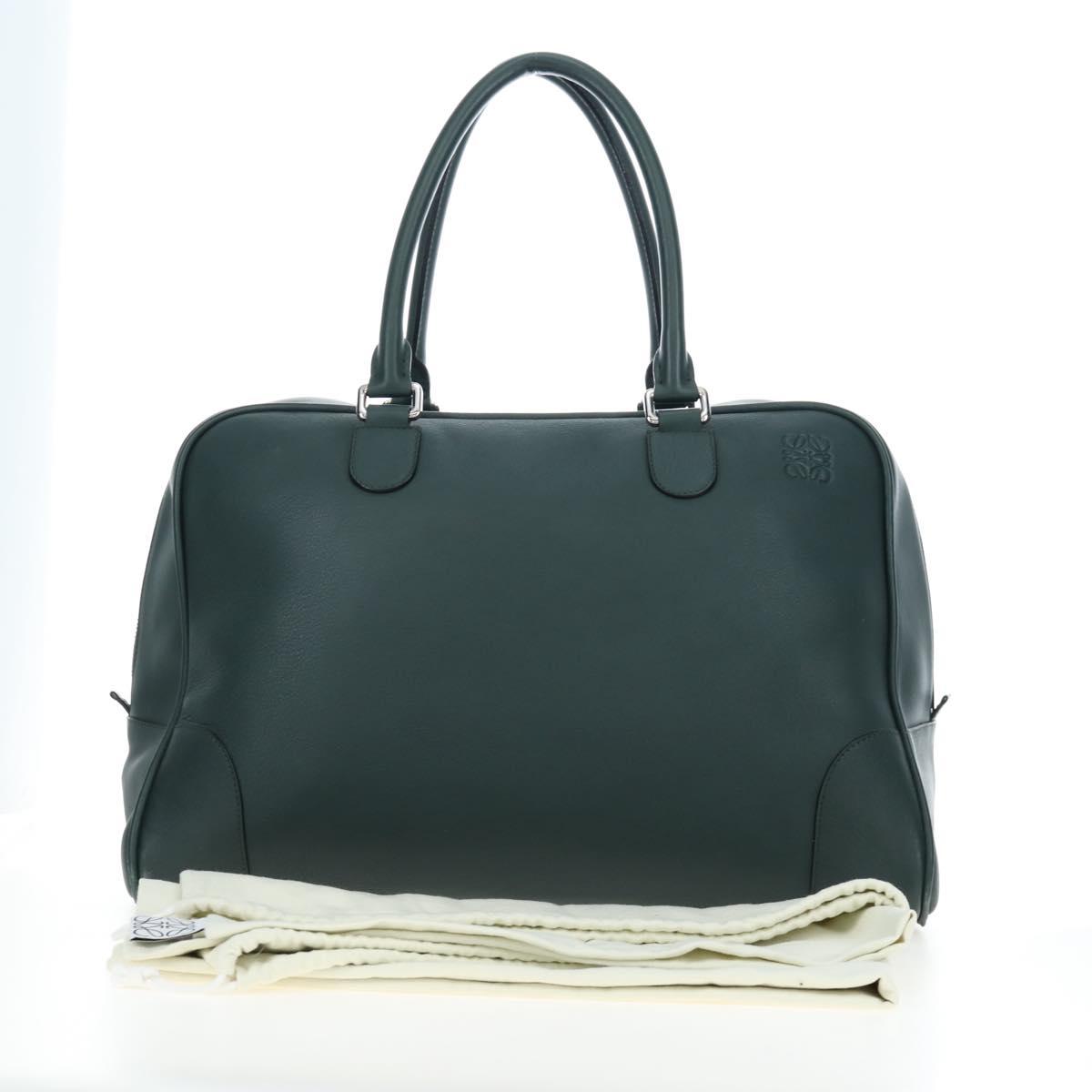 LOEWE Amazona 44 Boston Bag Leather Green Silver Auth 190342V