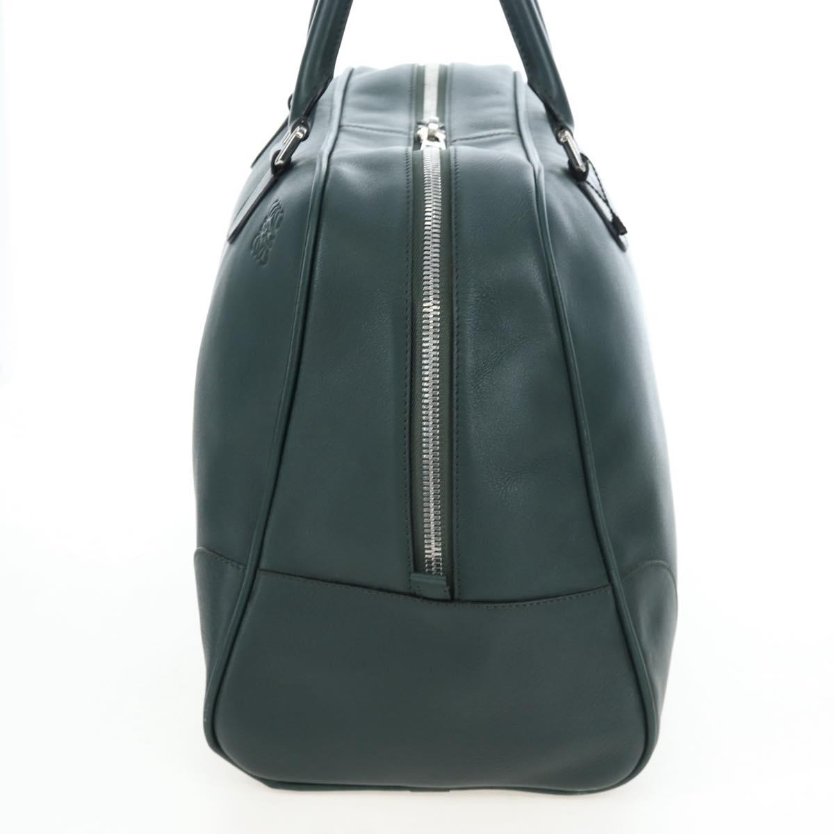 LOEWE Amazona 44 Boston Bag Leather Green Silver Auth 190342V