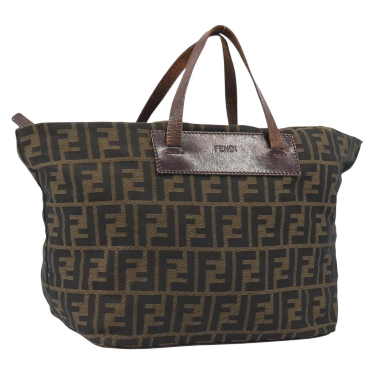 FENDI Zucca Canvas Hand Bag Black Brown Auth 190346