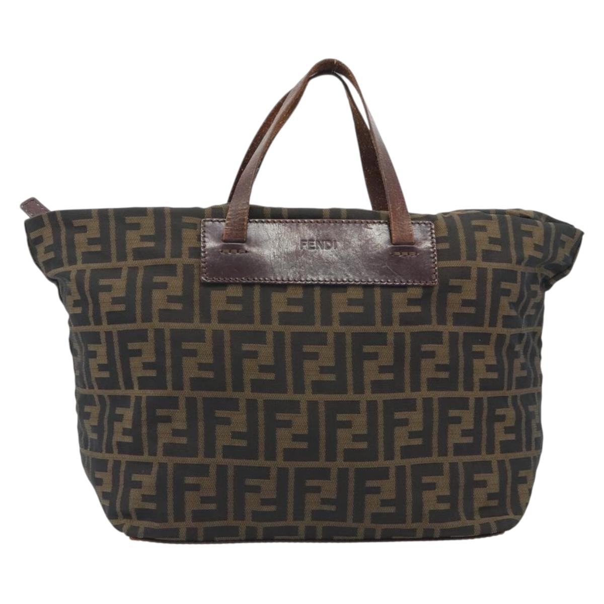 FENDI Zucca Canvas Hand Bag Black Brown Auth 190346
