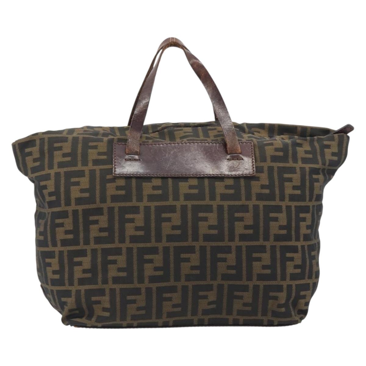 FENDI Zucca Canvas Hand Bag Black Brown Auth 190346