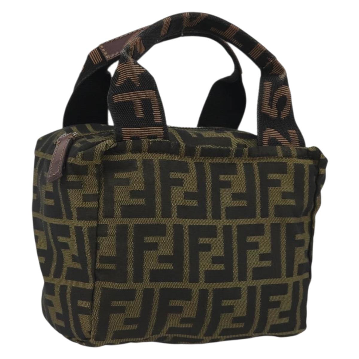 FENDI Zucca Canvas Hand Bag Black Brown Auth 190347