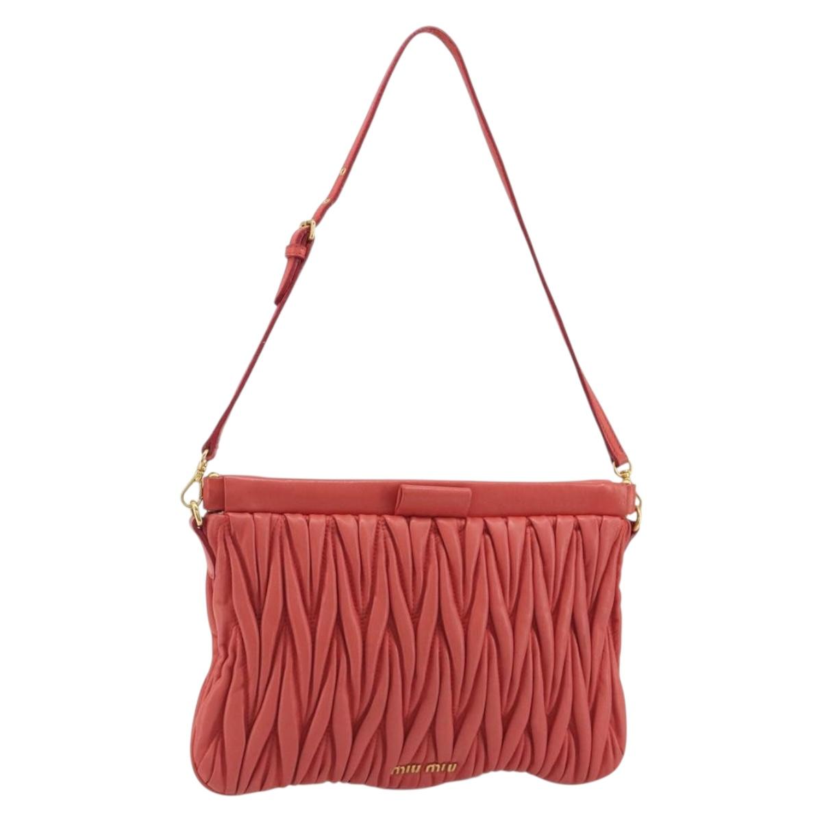 Miu Miu Matelasse Shoulder Bag Leather Red Gold Auth 190348A