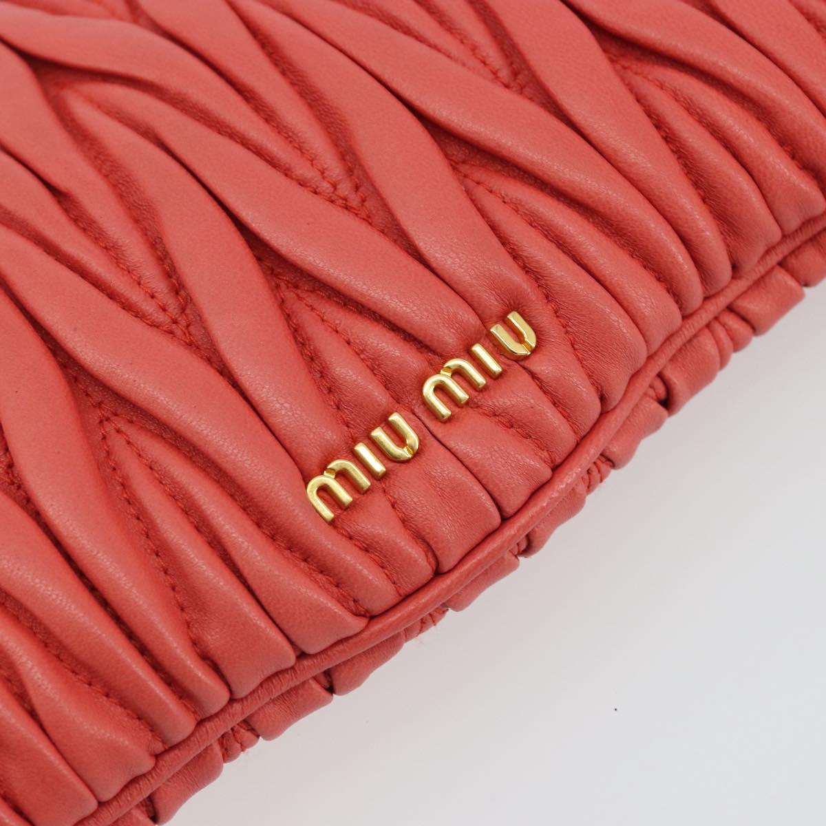 Miu Miu Matelasse Shoulder Bag Leather Red Gold Auth 190348A