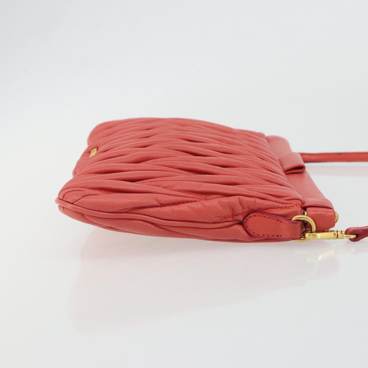 Miu Miu Matelasse Shoulder Bag Leather Red Gold Auth 190348A