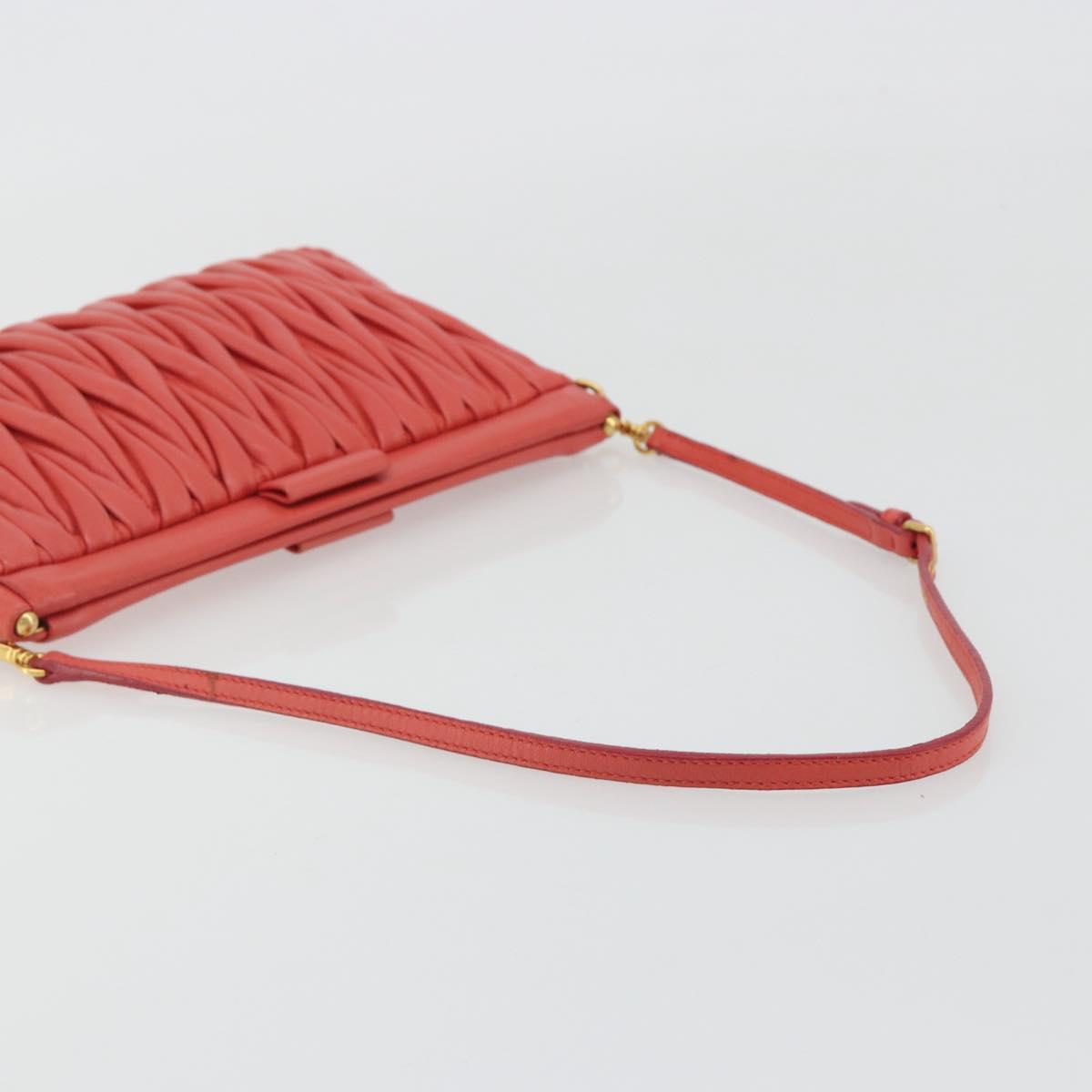 Miu Miu Matelasse Shoulder Bag Leather Red Gold Auth 190348A