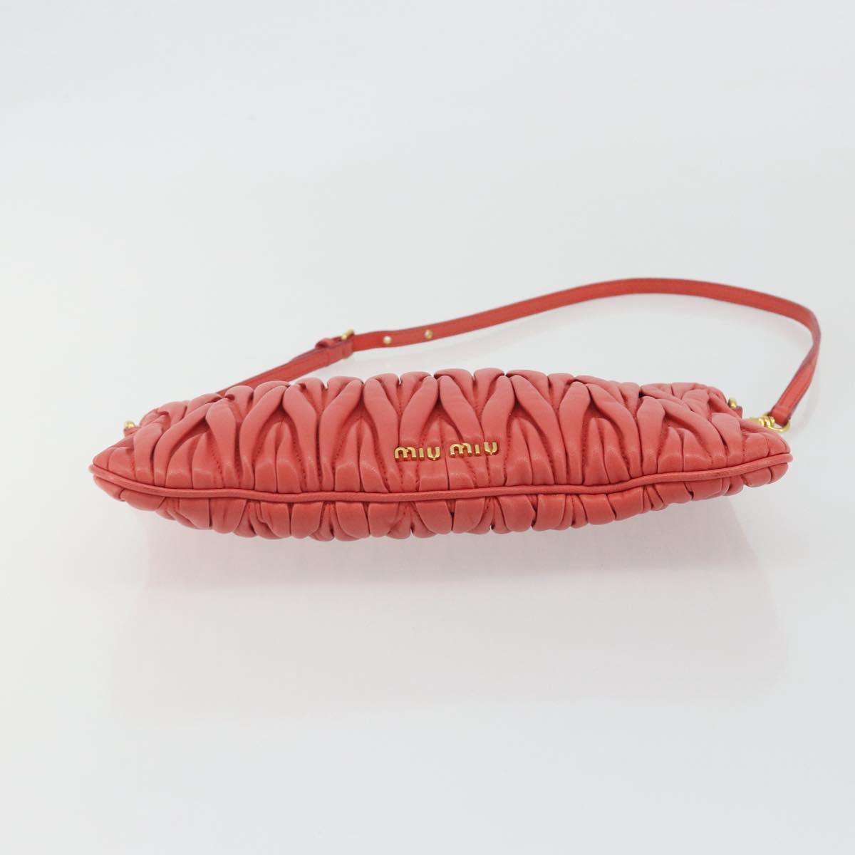 Miu Miu Matelasse Shoulder Bag Leather Red Gold Auth 190348A
