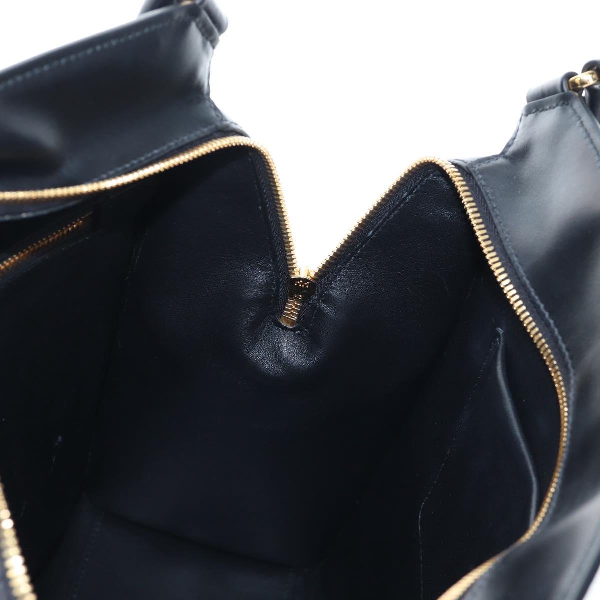 PRADA Shoulder Bag Leather Black Gold Auth 190350V