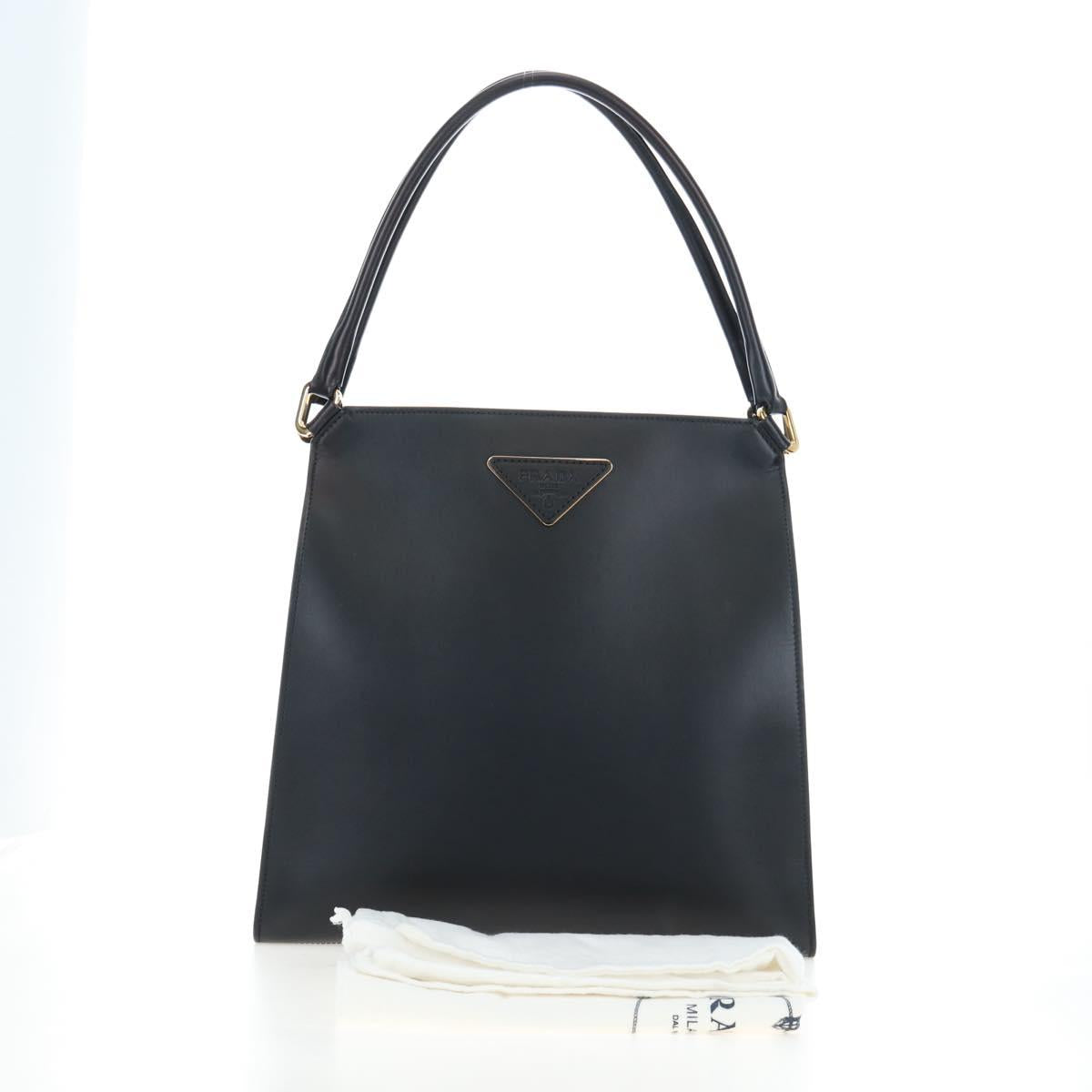 PRADA Shoulder Bag Leather Black Gold Auth 190350V