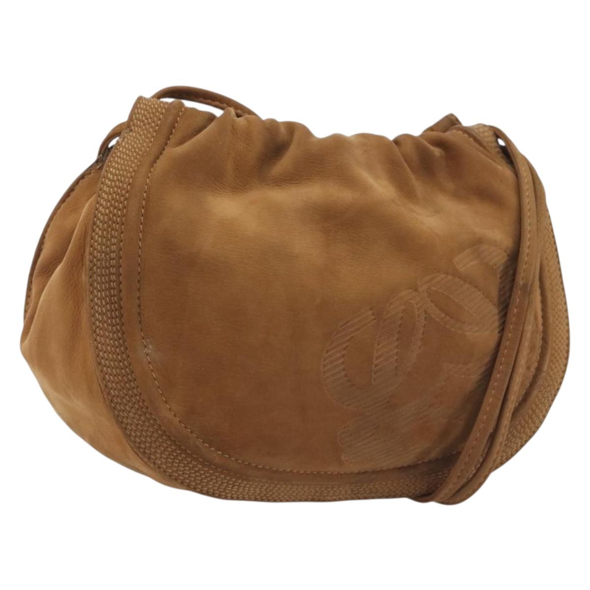LOEWE Shoulder Bag Suede Brown Gold Auth 190351A