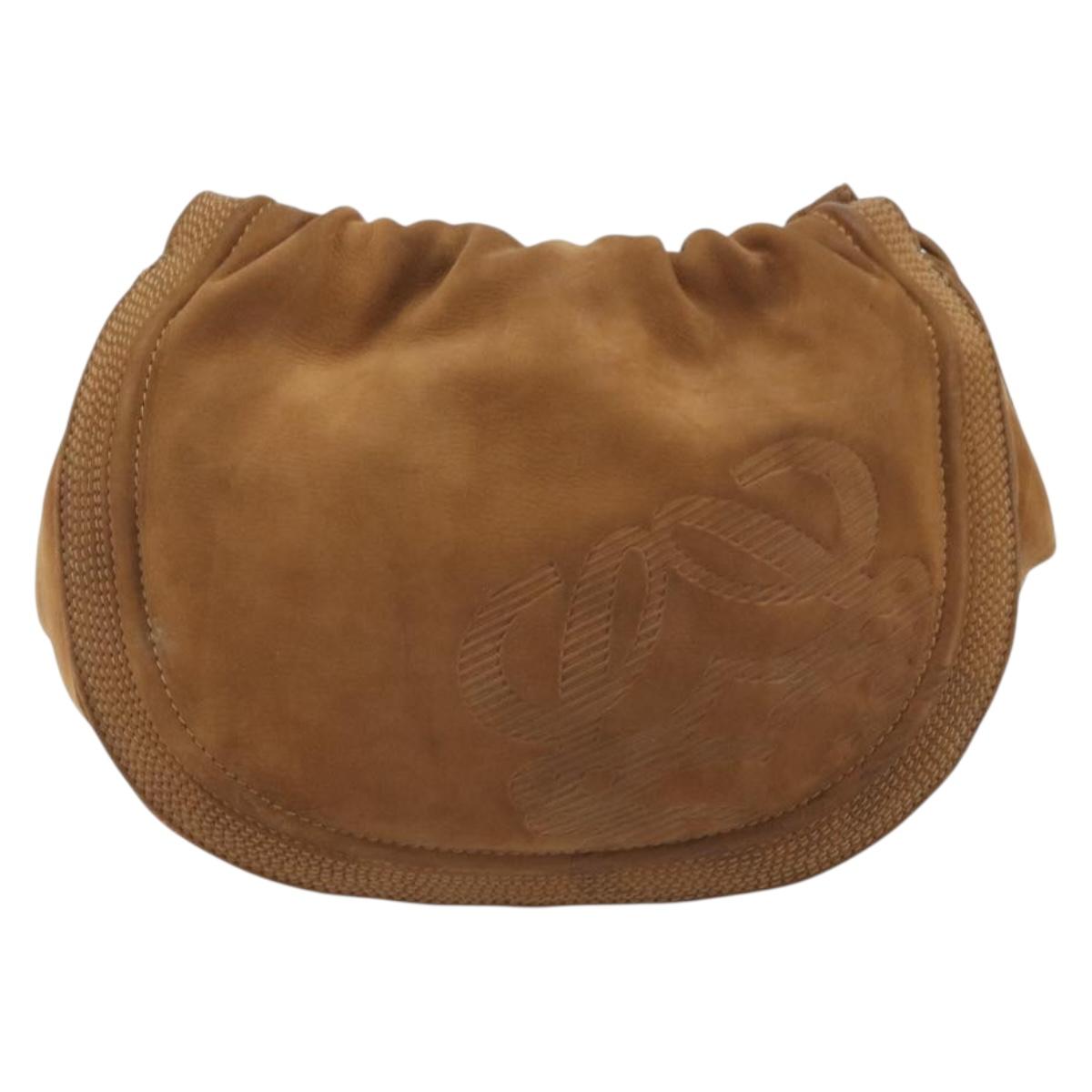 LOEWE Shoulder Bag Suede Brown Gold Auth 190351A