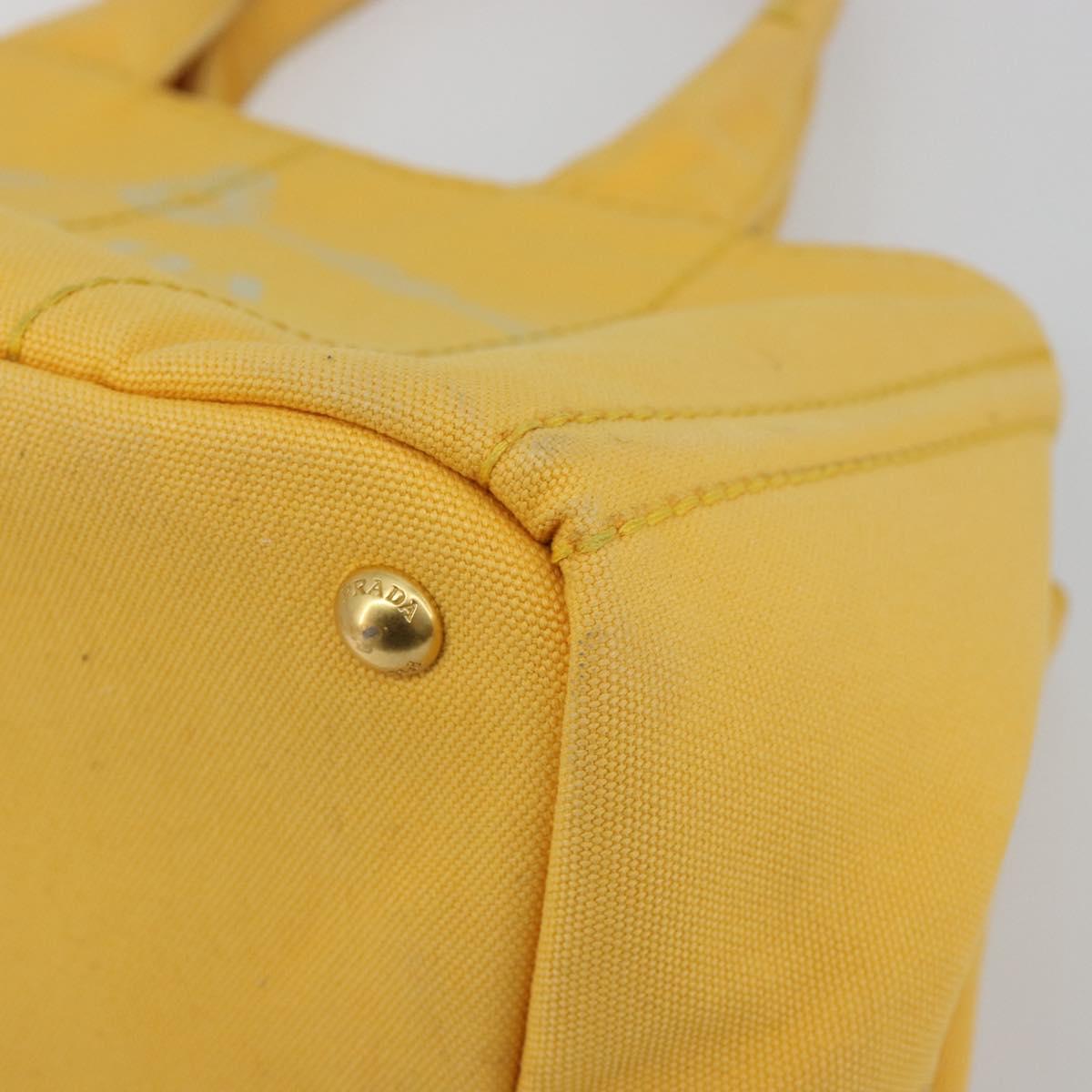PRADA Canapa M Hand Bag Canvas Yellow Gold Auth 190356A