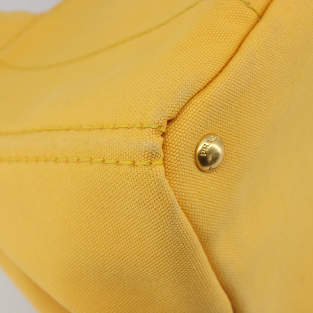 PRADA Canapa M Hand Bag Canvas Yellow Gold Auth 190356A