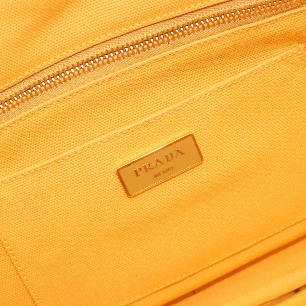 PRADA Canapa M Hand Bag Canvas Yellow Gold Auth 190356A