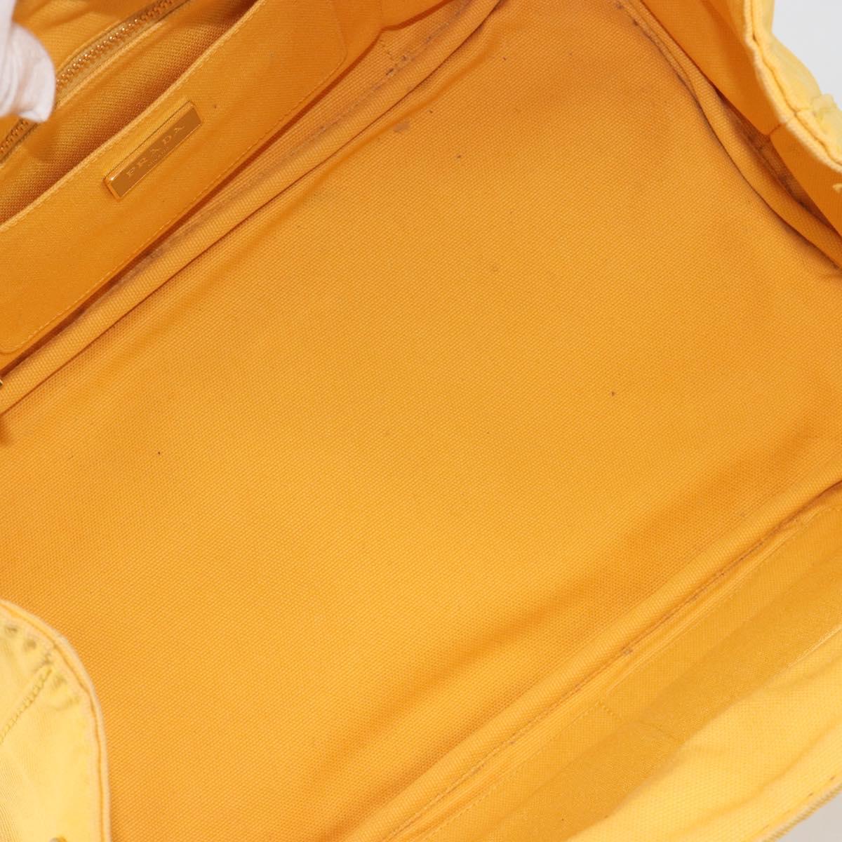 PRADA Canapa M Hand Bag Canvas Yellow Gold Auth 190356A