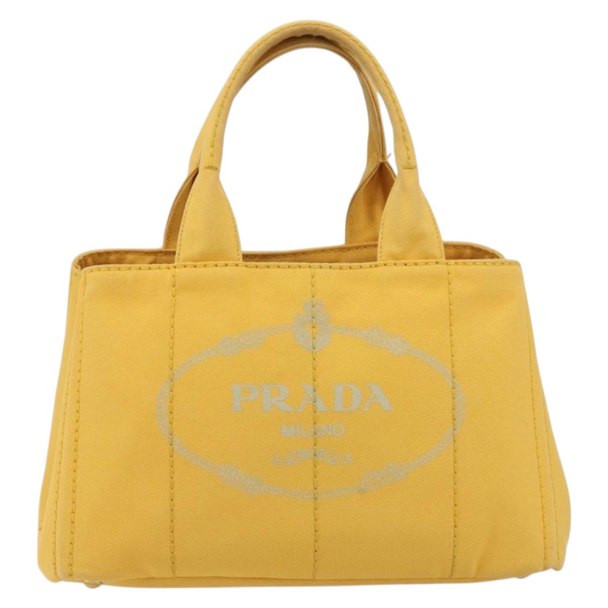 PRADA Canapa M Hand Bag Canvas Yellow Gold Auth 190356A