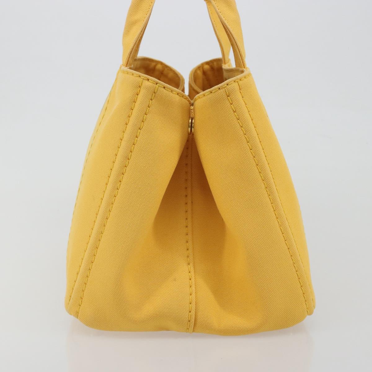 PRADA Canapa M Hand Bag Canvas Yellow Gold Auth 190356A