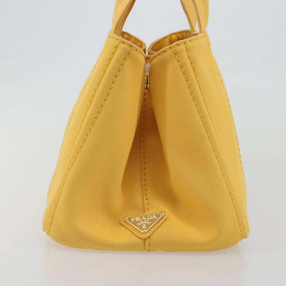 PRADA Canapa M Hand Bag Canvas Yellow Gold Auth 190356A