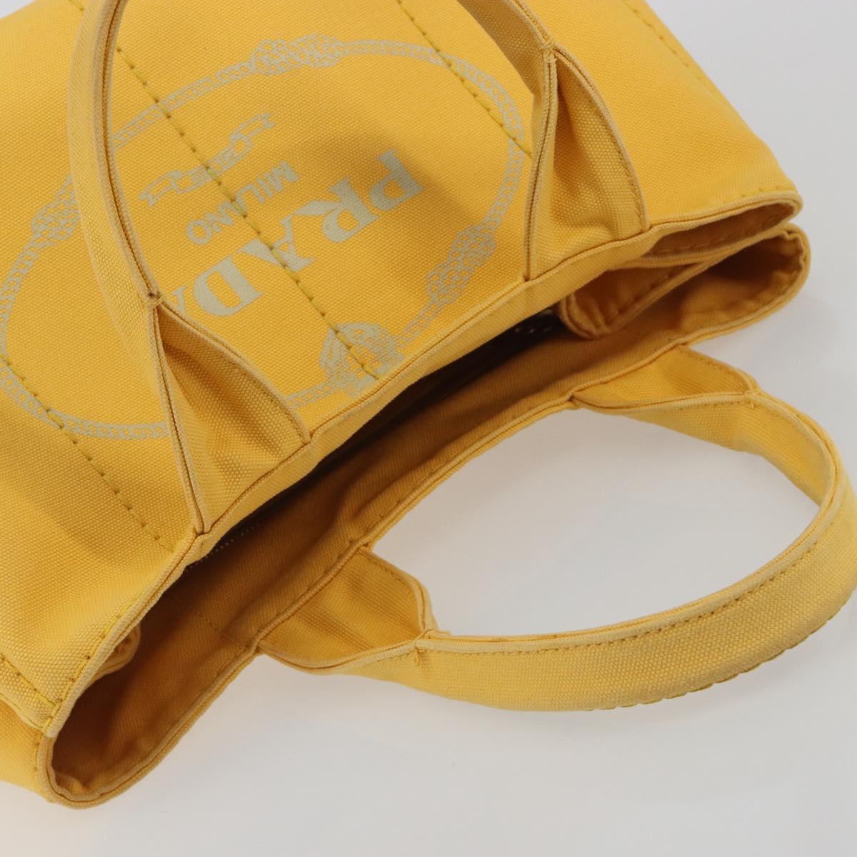 PRADA Canapa M Hand Bag Canvas Yellow Gold Auth 190356A